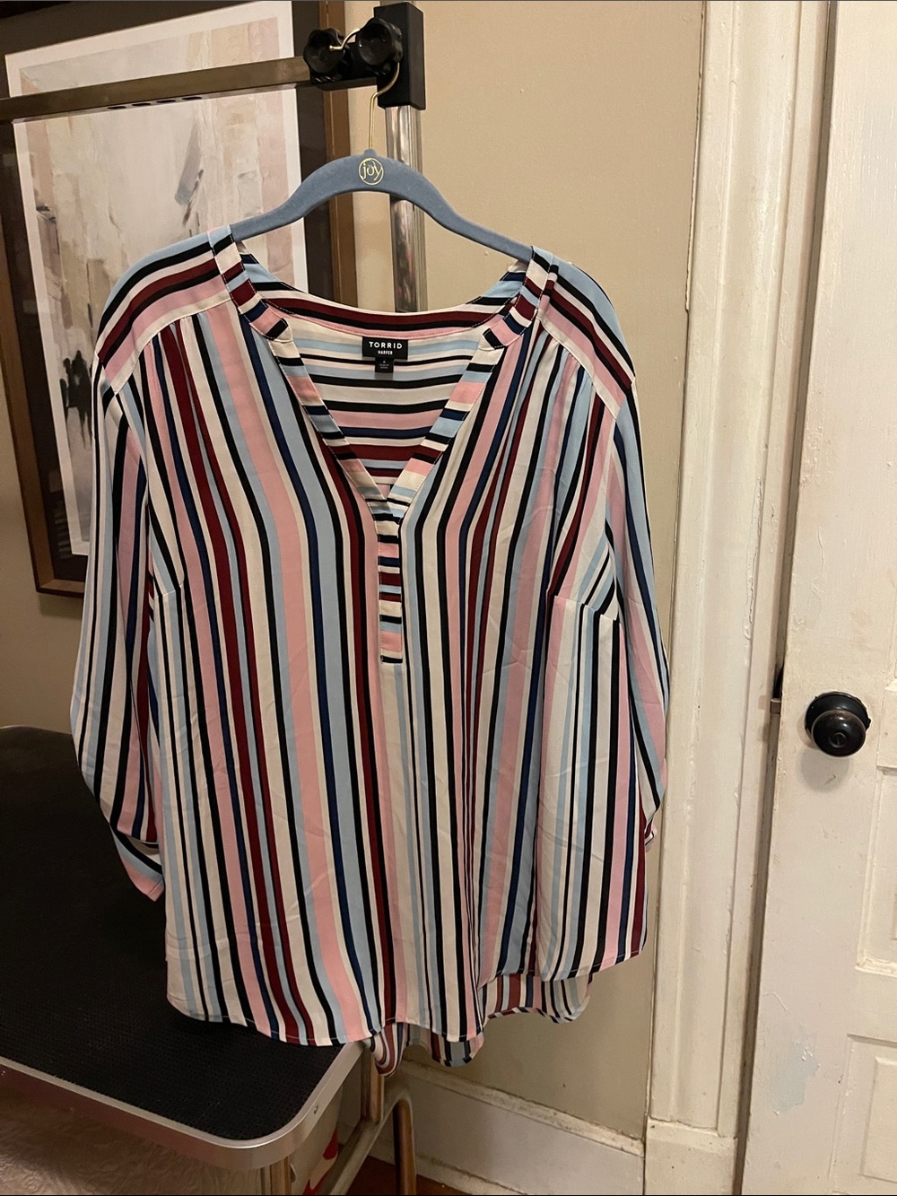 torrid Pink, Light Blue & Navy Striped V-Neck Blouse